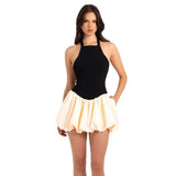 Women's dress: american summer cross-border fashion sexy patchwork pleated skirt slim fit backless dress
