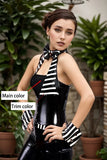 Womens Black White Striped Wrist Bands Latex Accessories