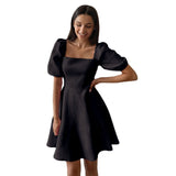 Women's dress - amazon independent store - elegant square neck short sleeve high waist slimming european and american style dress