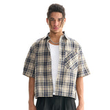 Etai men's clothing trendy color block short plaid short sleeve shirt - high quality spring/summer style - couple's boxy shirt
