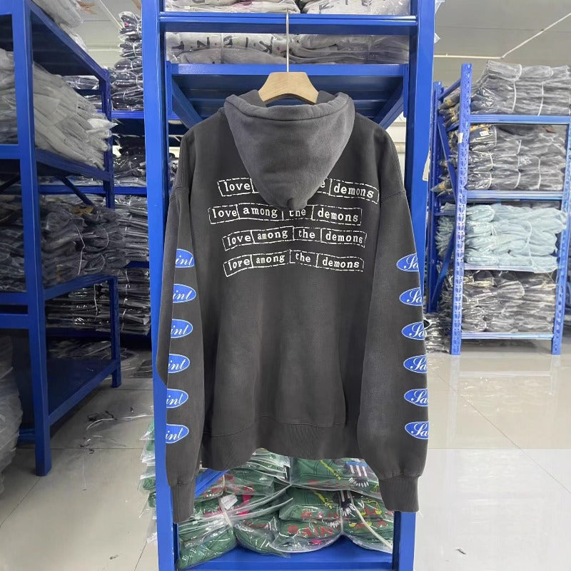 Saint m hoodie spring & fall s.m destroyed distressed retro hoodie sweatshirt