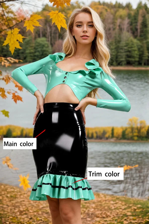 Waterfront Waitress Womens Latex Skirt Ruffled Hem