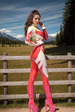 Women Red Latex Catsuits Sheer Feather Accent