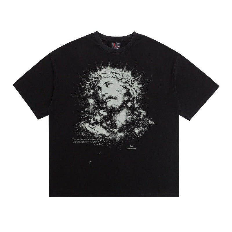 saint m t shirts  s.m. glow-in-the-dark distressed graphic crew neck short sleeve t-shirt - wholesale