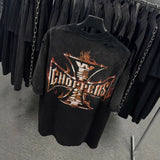 saint m t shirts  s.m flame letter graphic crew neck pullover short sleeve t-shirt - wholesale