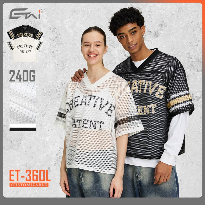 Etai men's apparel trendy v-neck mesh cropped jersey t-shirt for men and teens - sporty boxy fit short sleeve tee