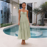 Women's dress - cross-border european & american style, patchwork camisole maxi dress with open back, tie detail, and full skirt. fully lined