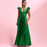 Women dress exportbackless strap pleated skirthigh waist side zipper large skirt party long skirt dresslong dress