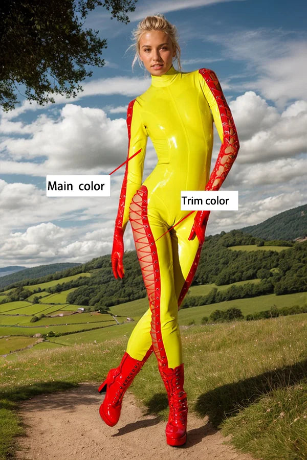 Women Latex Catsuits Tie Me Up Yellow