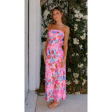 Women's dress - cross-border fashion, european & american amazon style, spring/summer elegant socialite satin backless bandeau dress with print