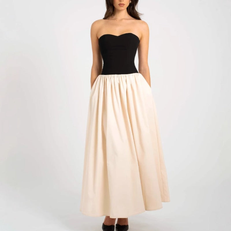 Women's dress amazon summer european and american fashion color block bandeau sleeveless dress ladies' apparel cross-border wholesale