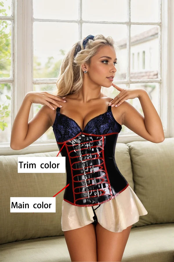 Women Black Latex Corsets Cinched Design