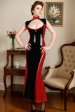 Women Latex Dress TwoTone Bust CutOut Mermaid Gown