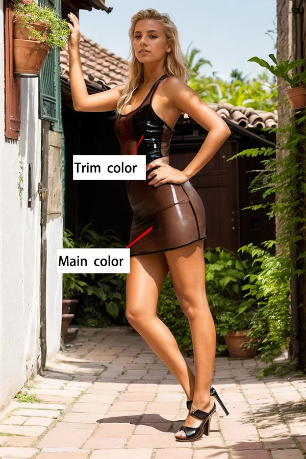 Women Transparent Smoky Black Latex Top Skirt Set