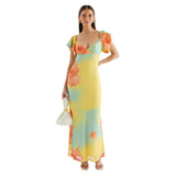 Women's dress: cross-border fashion, new chinese style, stunning summer outfit, uniquely beautiful, non-replicable printed gauze dress
