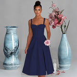 Women's dress - european & american amazon spring/summer fashion casual tie-waist slim-fit slit cami high-end dress