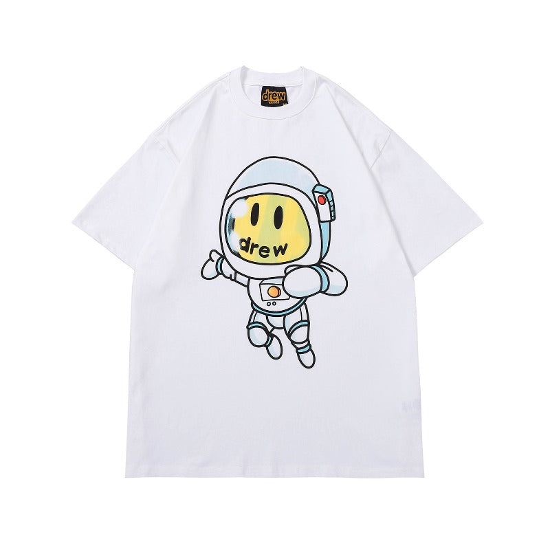 Drew house t shirt spring and summer d@ew astronaut cartoon pattern round neck pullover short sleeves