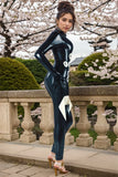 Women Polo Back Zipper black Latex Catsuits