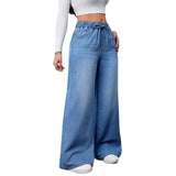 Women's washed solid color high-waisted wide-leg pants - elastic waist, loose fit, slimming, long jeans for women (cross-border e-commerce)