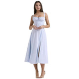 Women's dress: european and american cross-border summer sexy backless slim-fit cami dress, vacation-style floral print slit midi dress