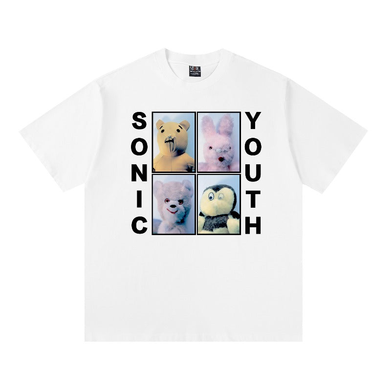 saint m t shirts  s.m doll letter graphic crewneck pullover short sleeve tee - wholesale