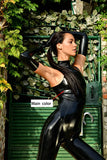 Women Latex Catsuits Shiny Shortsleeve High Neck