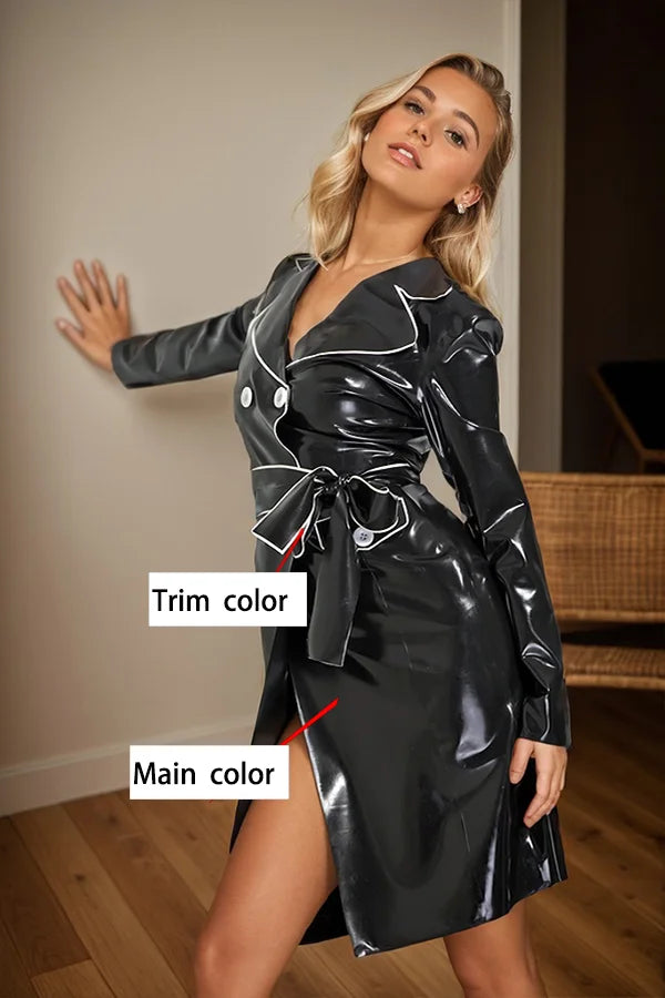 Women Latex Coats Cop Waist Belt Trench