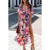 Women's dress - amazon cross-border summer european and american style sexy high-waisted fashion printed slit dress