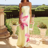 Women's spring dress - european and american style, sleeveless, off-the-shoulder, bandeau, sexy backless printed dress for export