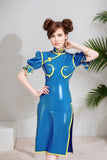 Women Latex Dress Street Fighter Cosplay Bodycon Cheongsam