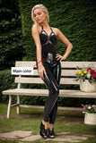 Women Latex Catsuits Halter Top Straps rivets