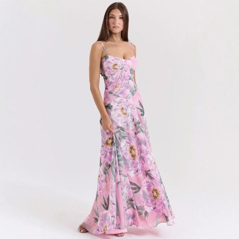 Women's dress: european and american cross-border sexy camisole dress, slim-fit backless maxi dress, women's summer evening gown