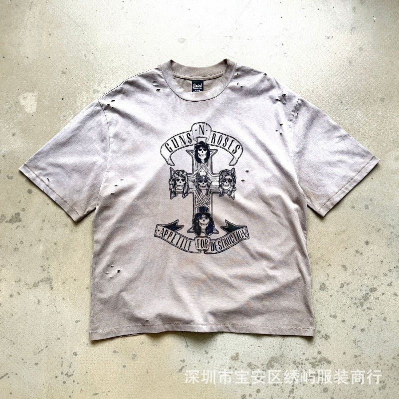 saint m t shirts  s.m. guns n' roses collaboration crewneck t-shirt - wholesale