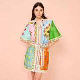 Women's dress - cross-border spring/summer collection - amazon us/eu premium printed holiday dress - notch collar, cinched waist, short sleeve