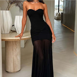 Women's summer dress - european & american style - amazon wish - cocktail party & banquet - sexy & alluring - off-the-shoulder bandeau - sheer mesh maxi dress