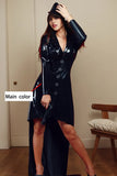 Women Latex Coats Long Fetishwear Asymmetrical