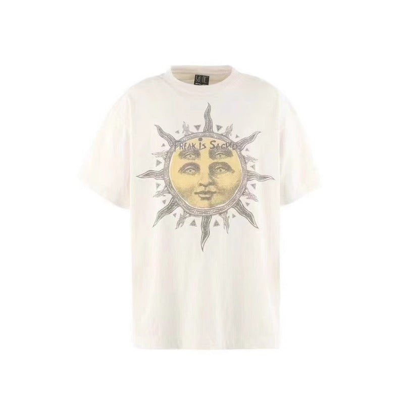saint m t shirts  s.m smiley sun graphic crew neck pullover short sleeve t-shirt - wholesale