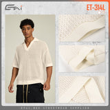 Etai men's relaxed fit turn-down collar short sleeve textured knit polo shirt - trendy brand, high-quality summer boxy tee