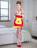 Women Red Latex Halter Nurse Dress