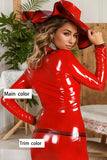 Women Latex Coats Ruffle Hem Red Suit Dress