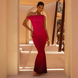 Women's dress - european & american style, amazon cross-border summer export, one-shoulder/off-shoulder evening gown, slimming & figure-flattering, spliced mermaid maxi dress