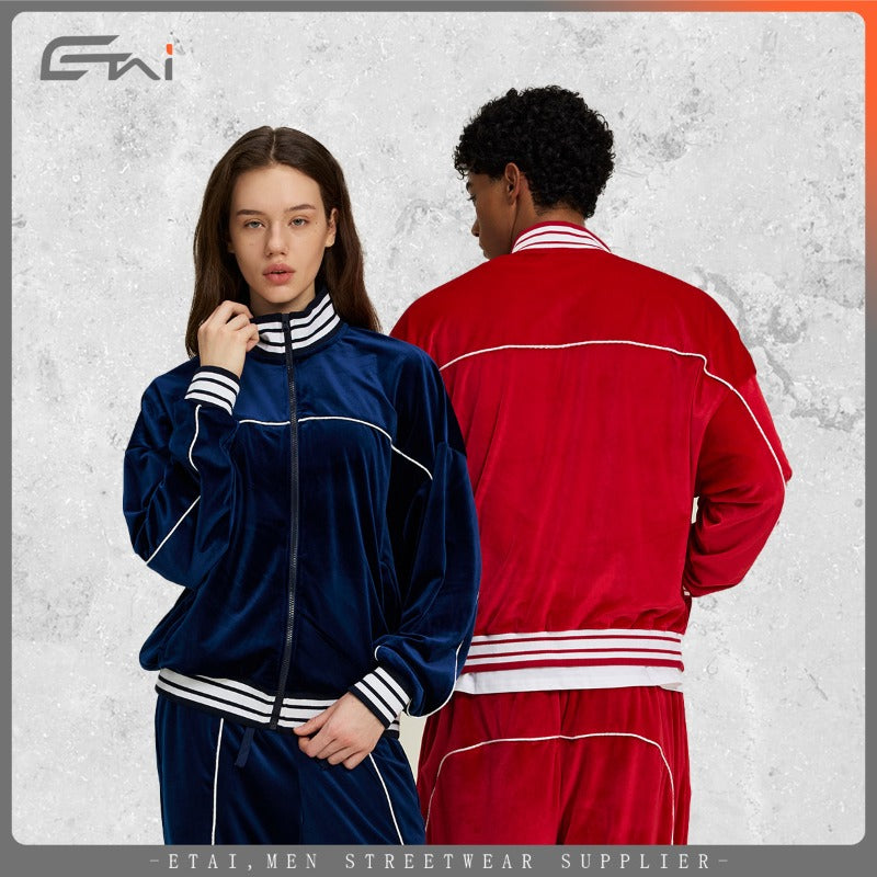Etai men's spring/autumn velvet zip-up sports jacket - high-quality casual streetwear stand collar men's jacket