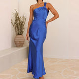 Women's dress: european and american cross-border fashion - slit, sexy, backless, solid color, suspender, long maxi dress for women