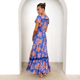 Women's dress - export quality summer maxi dress - high-end, slim-fit, v-neck, single-breasted, ruffle hem dress for women