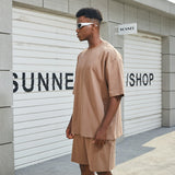 Heavyweight premium streetwear casual set - summer cotton short sleeve t-shirt and shorts matching outfit