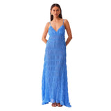 Women's dress - amazon v-neck sexy backless tie-up solid color slip dress, patchwork slim fit elegant slimming long dress