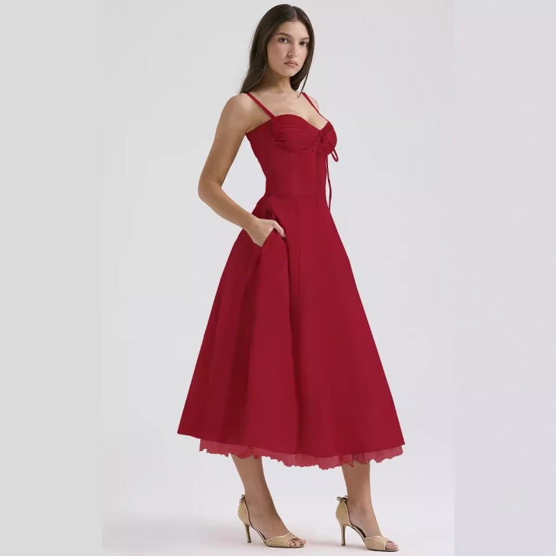 Women's dress: european and american cross-border chic floral collection - french summer camisole dress, soft & feminine style, slimming floral camisole maxi dress