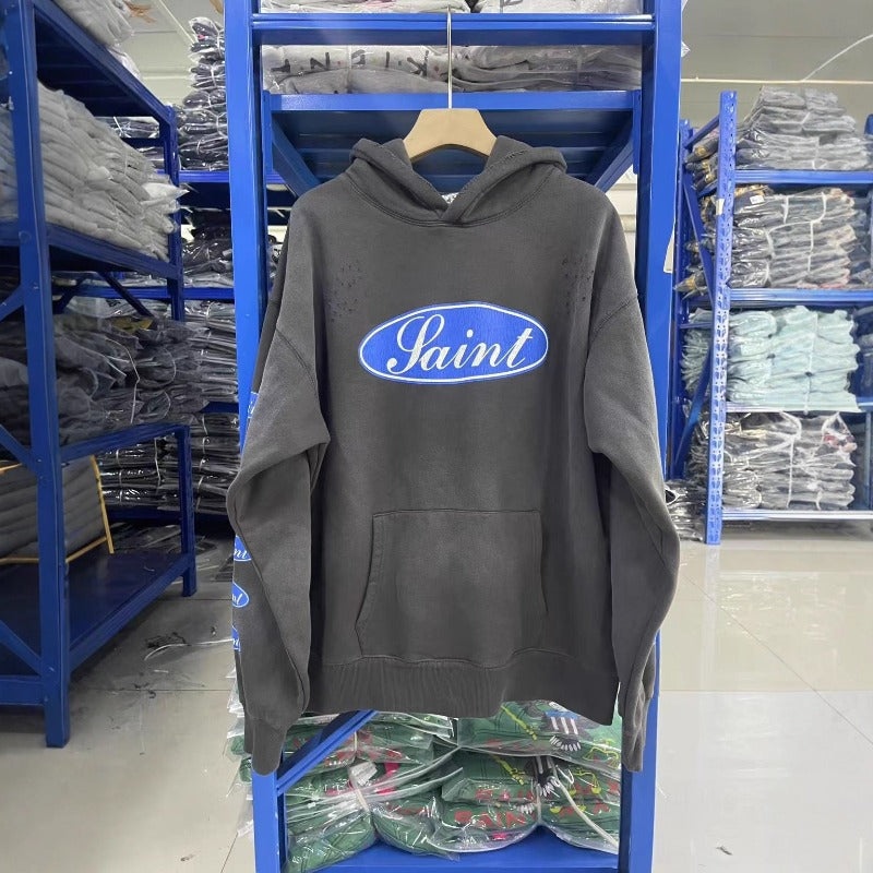 Saint m hoodie spring & fall s.m destroyed distressed retro hoodie sweatshirt