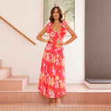 Women's dress - european & american style summer dress, elegant asymmetrical v-neck maxi dress, sexy slit, ruched backless dress