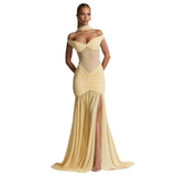 Women's dress - european & american style, amazon cross-border summer export, one-shoulder/off-shoulder evening gown, slimming & figure-flattering, spliced mermaid maxi dress